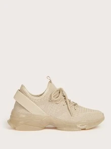 CUCCOO BASICS Women's Shoes Lightweight Knit Detail Comfortable Beige Lace-Up Front Running Shoes Vacation Shoes Summer Tainers - Beige - View 5