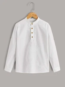 SHEIN Boys 1pc Button Half Placket Shirt - White - View 8
