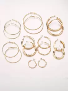 8 pasang Anting Hoop Bulat - Yellow Gold - View 2
