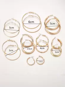 8 pasang Anting Hoop Bulat - Yellow Gold - View 4