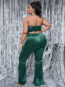 SHEIN SXY 大碼不對稱下擺抹胸上衣和鏤空長褲 - 墨綠色 - 查看 2