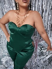 SHEIN SXY 大碼不對稱下擺抹胸上衣和鏤空長褲 - 墨綠色 - 查看 4