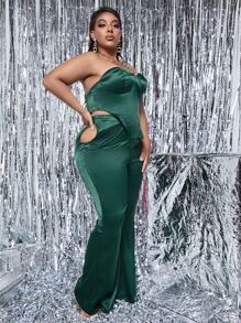 SHEIN SXY 大碼不對稱下擺抹胸上衣和鏤空長褲 - 墨綠色 - 查看 5