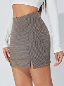 SHEIN PETITE Plaid Print Split Hem Skirt - Multicolor - View 4