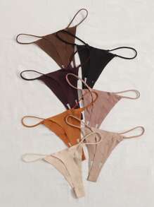 Women Casual Comfy Plain Multicolor High Stretch Thong Panties - Multicolor - View 2