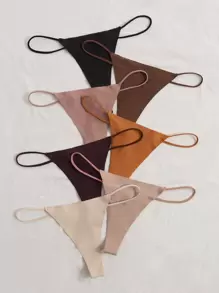 Women Casual Comfy Plain Multicolor High Stretch Thong Panties - Multicolor - View 4