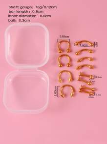 12pcs Stainless Steel Earrings - Yellow Gold - View 3