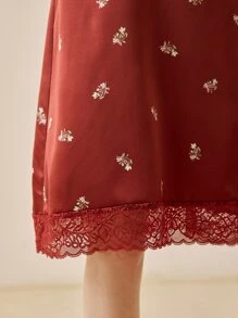 LUVLETTE Floral Print Contrast Lace Cami Sleep Dress - Redwood - View 4