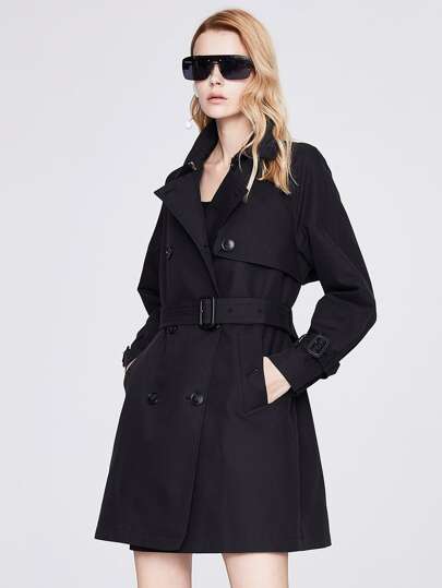 JAZZEVAR Double Button Buckle Belted Trench Coat