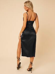 SHEIN PETITE Split Thigh Cami Dress - Black - View 2