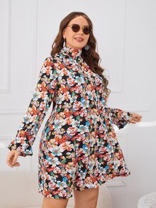 SHEIN VCAY 大碼後綁帶花卉印花荷葉袖洋裝 - 彩色 - 查看 5