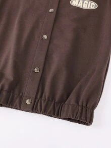 Niñas Cazadora con estampado de letra de hombros caídos de dos tonos - Marrón - Ver 5