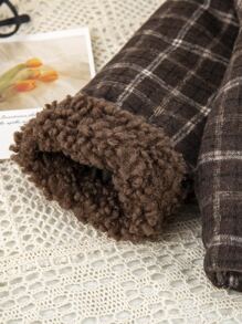 小男童格紋印花羊絨領口外套