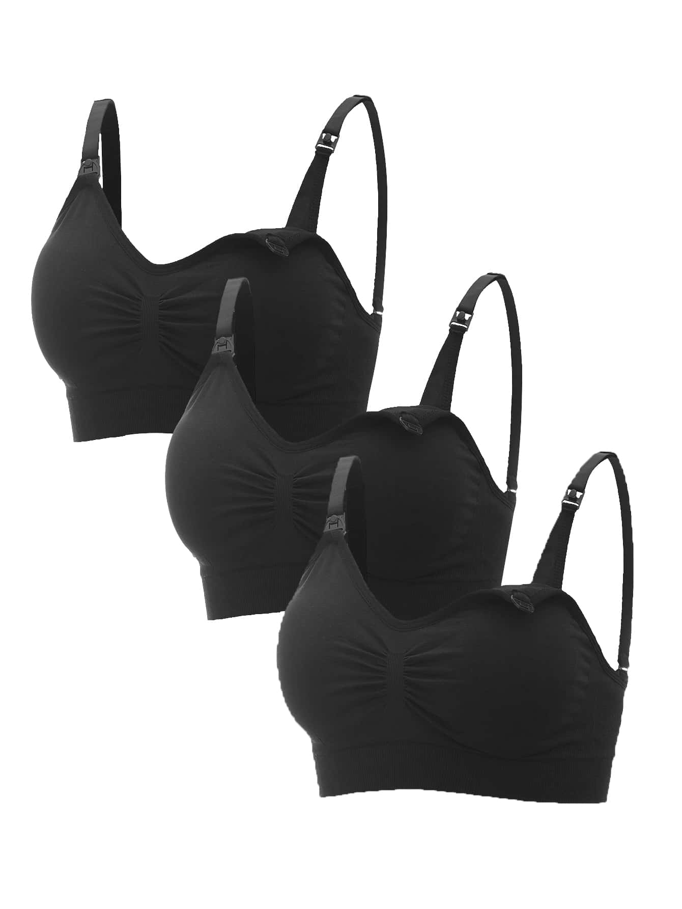 SHEIN Maternity 3pack Ruched Seamless Bra For Mother - Black - View 1