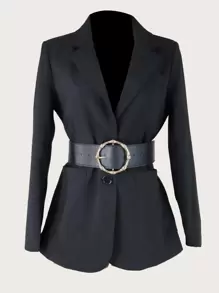 Steampunk Metal Buckle Wide Belt For Coats And Dresses Halloween - Black - View 1