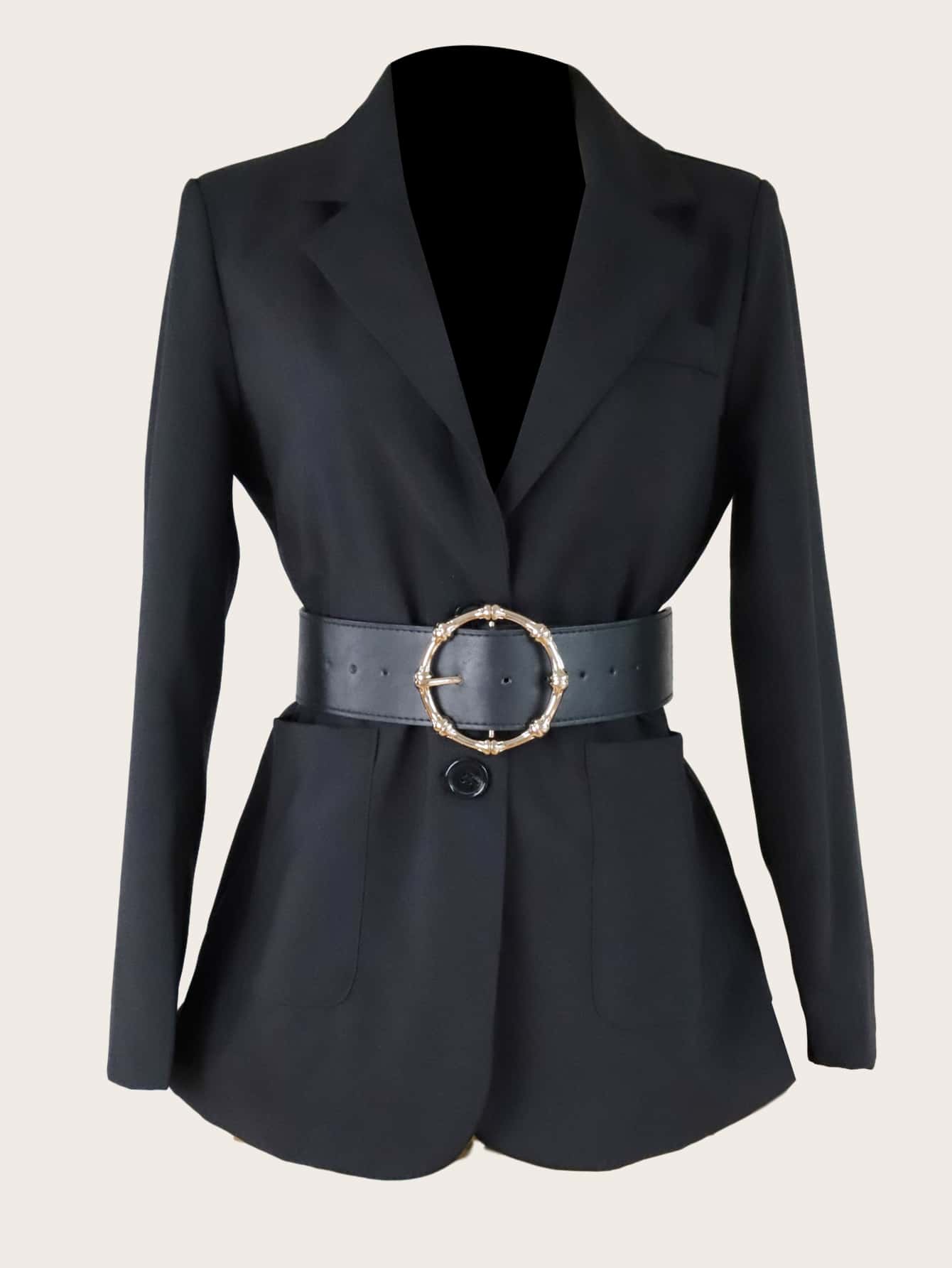 Steampunk Metal Buckle Wide Belt For Coats And Dresses Halloween - Black - View 1