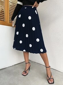 波點圖案百褶半身裙 - 藏蓝色 - 查看 5