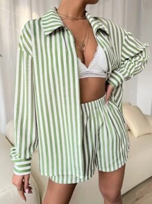 Chiquease Striped Button Through Blouse & Shorts Set - Multicolor - View 5