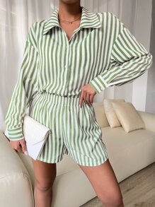 Chiquease Striped Button Through Blouse & Shorts Set - Multicolor - View 6
