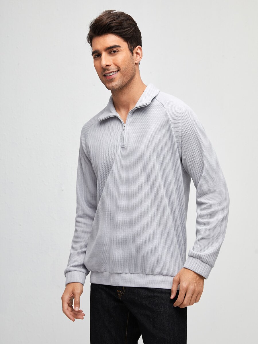 Manfinity VCAY Men Zip Half Placket Sweatshirt - Light Grey - View 1