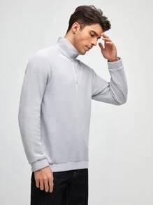 Manfinity VCAY Men Zip Half Placket Sweatshirt - Light Grey - View 3