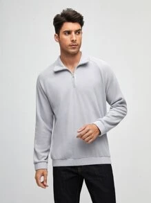 Manfinity VCAY Men Zip Half Placket Sweatshirt - Light Grey - View 4