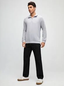 Manfinity VCAY Men Zip Half Placket Sweatshirt - Light Grey - View 5