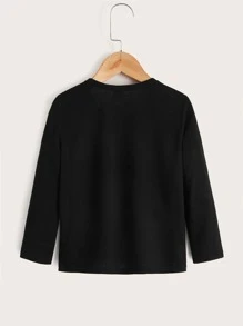 SHEIN Simple, Fashionable, Comfortable And Classic Solid Color T-Shirt With Front Button For Young Boys - Black - View 2