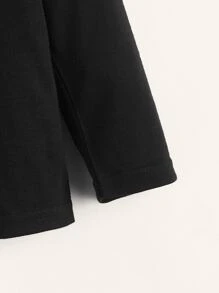 SHEIN Simple, Fashionable, Comfortable And Classic Solid Color T-Shirt With Front Button For Young Boys - Black - View 3