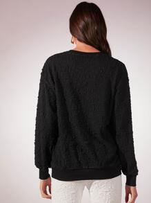 SHEIN Essnce Áo nỉ Chất rắn Textured Thả vai - màu đen - Xem 3