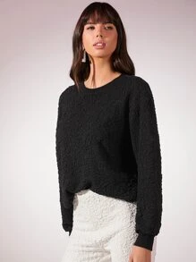 SHEIN Essnce Áo nỉ Chất rắn Textured Thả vai - màu đen - Xem 4