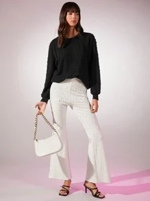 SHEIN Essnce Áo nỉ Chất rắn Textured Thả vai - màu đen - Xem 5