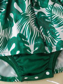 嬰兒熱帶圖案荷葉邊拼接連體衣連衣裙 - 綠色 - 查看 6