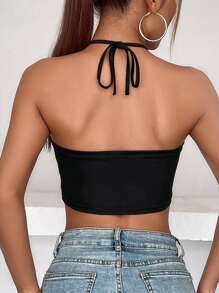 Chiquease Criss Cross Tie Back Halter Top - Black - View 2