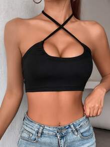 Chiquease Criss Cross Tie Back Halter Top - Black - View 3