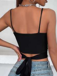 SHEIN Unity Cut Out Twist Front Tie Back Crop Cami Top - Black - View 2