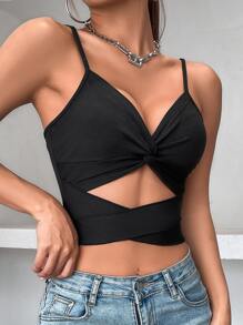 SHEIN Unity Cut Out Twist Front Tie Back Crop Cami Top - Black - View 6