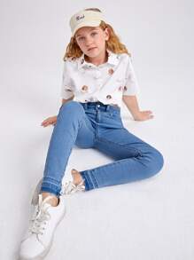 Tween Girl Solid Pocket Detail Washed Jeans - Medium Wash - View 3