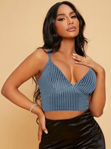 SHEIN SXY Top corto de tirantes con tira cruzada tejido de canalé de terciopelo - Neblina azul - Ver 1