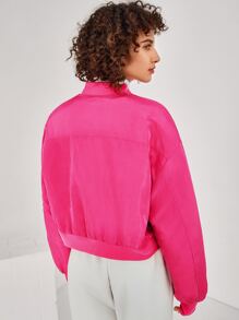 SHEIN Neon Pink Quilted Bomber Jacket - Hot Pink - View 2