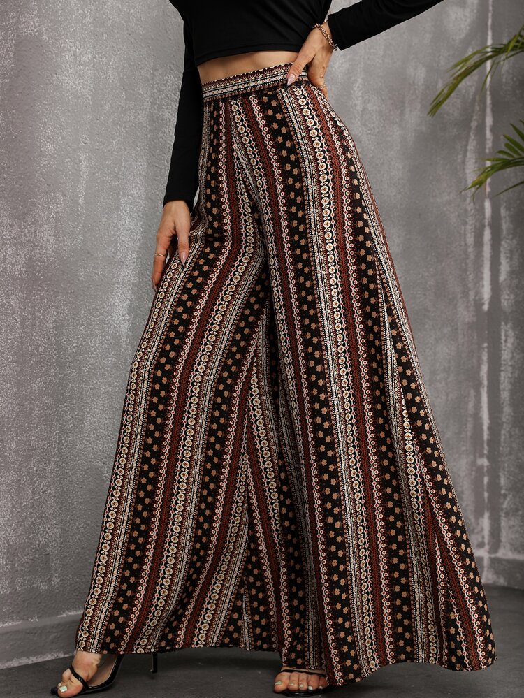 SHEIN Holidaya Floral Wide Leg Pants Without Belt - Multicolor - View 6