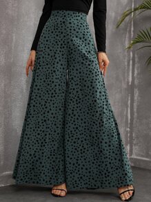 SHEIN Holidaya Pantalones de pierna ancha con estampado de lunares - Verde Oscuro - Ver 1