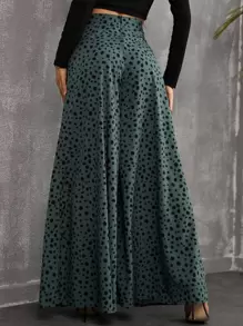 SHEIN Holidaya Pantalones de pierna ancha con estampado de lunares - Verde Oscuro - Ver 2