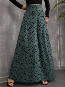 SHEIN Holidaya Pantalones de pierna ancha con estampado de lunares - Verde Oscuro - Ver 6