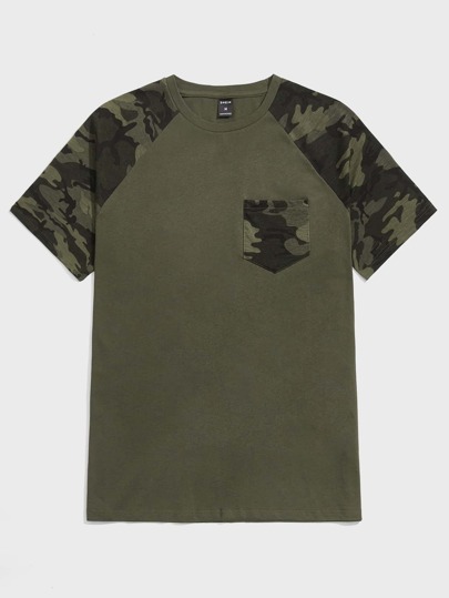 NEON BLANC Men Cotton Camo Print Raglan Sleeve Tee, Summer, Emo, 2000s Style, Vacation, Father's Day Gifts, Football