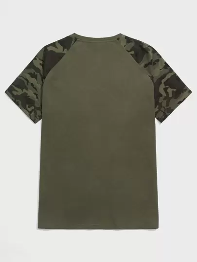 NEON BLANC Men Cotton Camo Print Raglan Sleeve Tee, Summer, Emo, 2000s Style