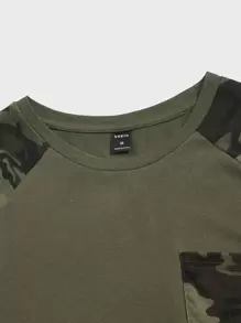 NEON BLANC Men Cotton Camo Print Raglan Sleeve Tee, Summer, Emo, 2000s Style