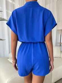 Chiquease Solid Batwing Sleeve Romper - Royal Blue - View 2
