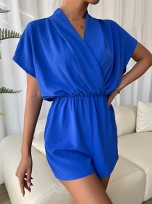 Chiquease Solid Batwing Sleeve Romper - Royal Blue - View 3