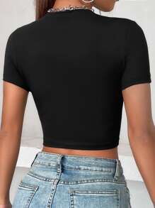Chiquease Camiseta corta con estampado gráfico de letras, camisetas gráficas para mujer - Negro - Ver 2
